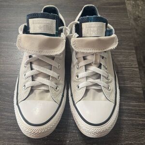 Used Converse Chuck Taylor All Star Low Gray w/Plaid Double Tongue Womens 8